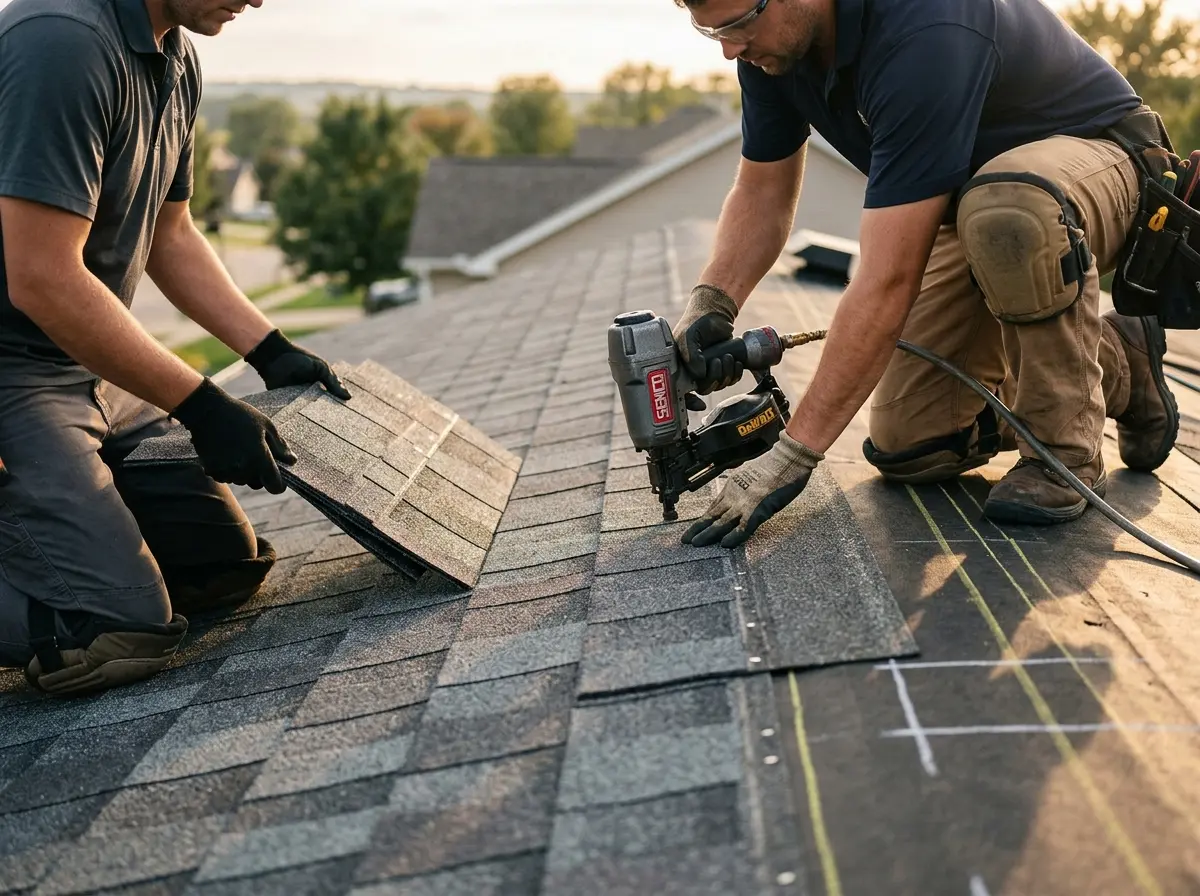 Professional roofer working on a residential roof in McAlester